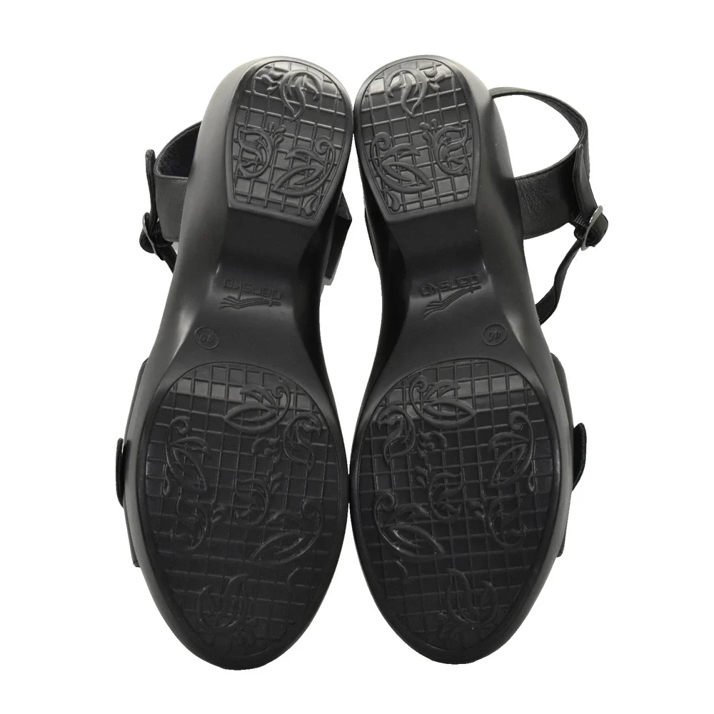 B0 NWOB DANSKO Black Leather Ankle Strap W/Silver-tone Buckle Sandals Size 40